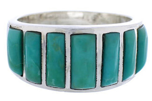 Genuine Southwestern Sterling Silver Turquoise Ring Size 6-1/2 AX36650