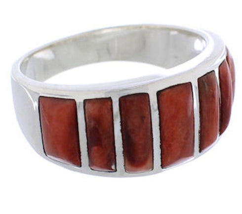 Genuine Sterling Silver Red Oyster Shell Inlay Ring Size 7-1/2 AX36715