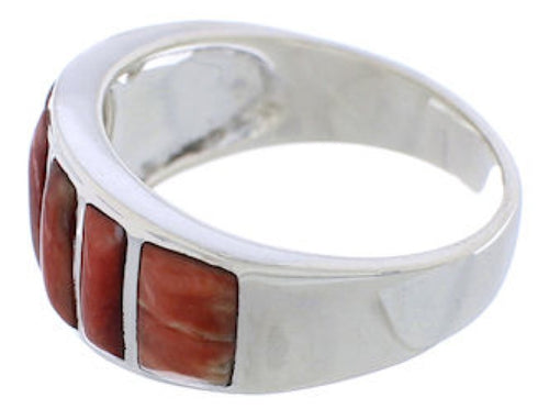 Genuine Sterling Silver Red Oyster Shell Inlay Ring Size 7-1/2 AX36715