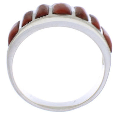Genuine Sterling Silver Red Oyster Shell Inlay Ring Size 7-1/2 AX36715