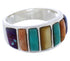 Southwestern Sterling Silver Multicolor Inlay Ring Size 7-1/2 AX36770
