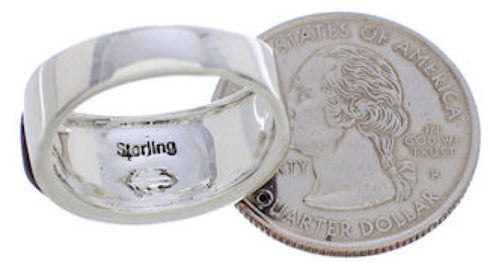 Southwestern Sterling Silver Multicolor Inlay Ring Size 7-1/2 AX36770