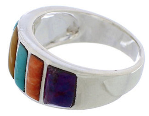 Southwestern Sterling Silver Multicolor Ring Size 7-3/4 AX36773