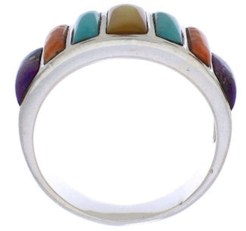 Southwestern Sterling Silver Multicolor Ring Size 7-3/4 AX36773
