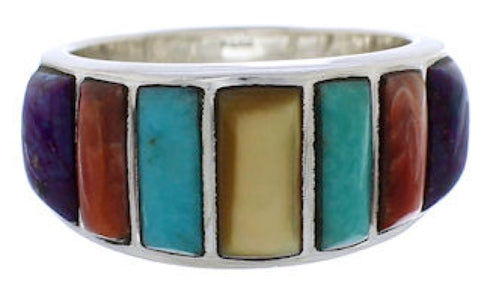 Southwest Sterling Silver Multicolor Ring Size 6-3/4 AX36778