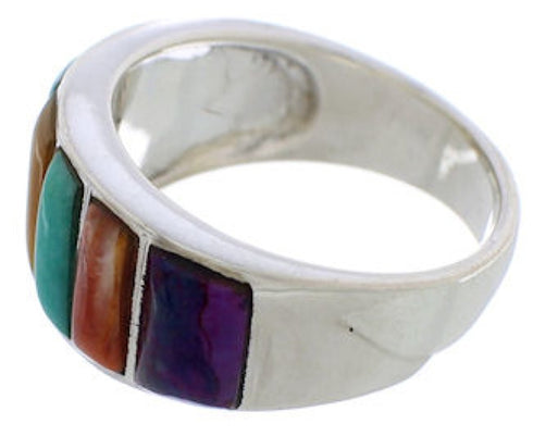 Southwest Sterling Silver Multicolor Ring Size 6-3/4 AX36778