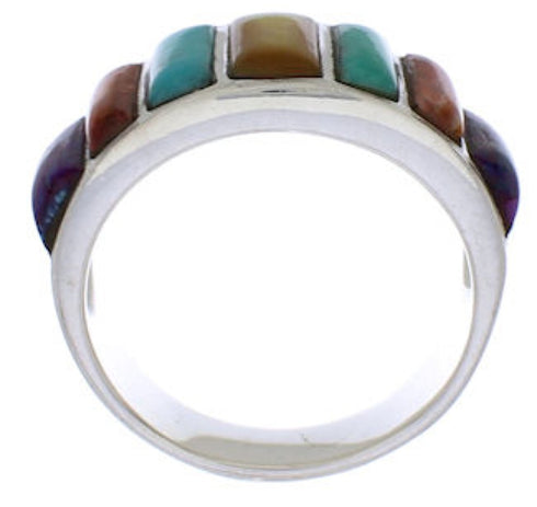 Southwest Sterling Silver Multicolor Ring Size 6-3/4 AX36778