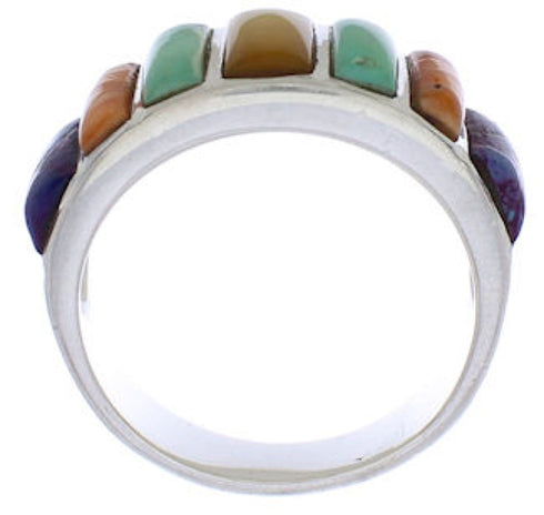 Southwest Sterling Silver Multicolor Inlay Ring Size 6-3/4 AX36782
