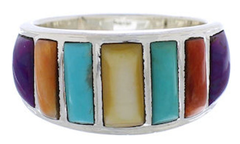 Sterling Silver Jewelry Multicolor Inlay Ring Size 6-3/4 AX36826