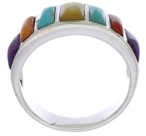 Sterling Silver Jewelry Multicolor Inlay Ring Size 6-3/4 AX36826
