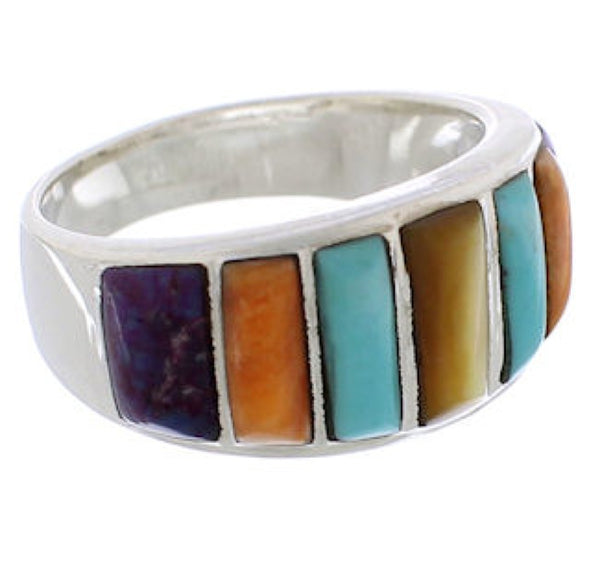 Multicolor Southwestern Jewelry Silver Ring Size 7-3/4 AX36890