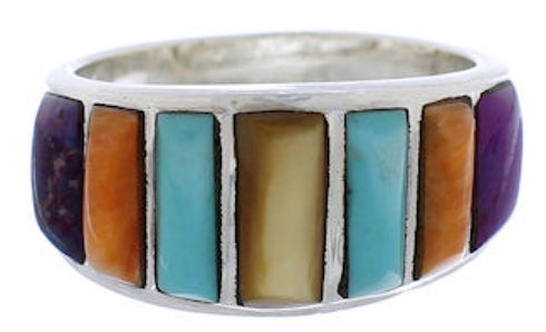 Multicolor Southwestern Jewelry Silver Ring Size 7-3/4 AX36890