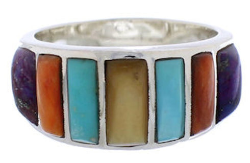 Sterling Silver Multicolor Southwestern Ring Size 8-3/4 AX36914