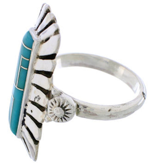 Southwest Turquoise Inlay Silver Ring Size 7-3/4 EX42806
