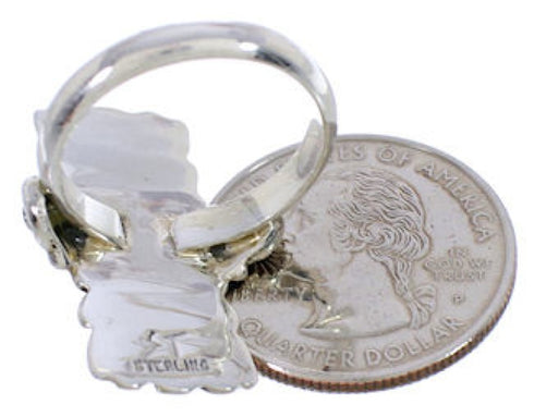 Southwest Turquoise Inlay Silver Ring Size 7-3/4 EX42806