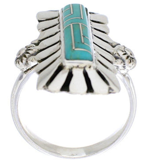 Southwest Turquoise Inlay Ring Size 8-1/4 EX42812