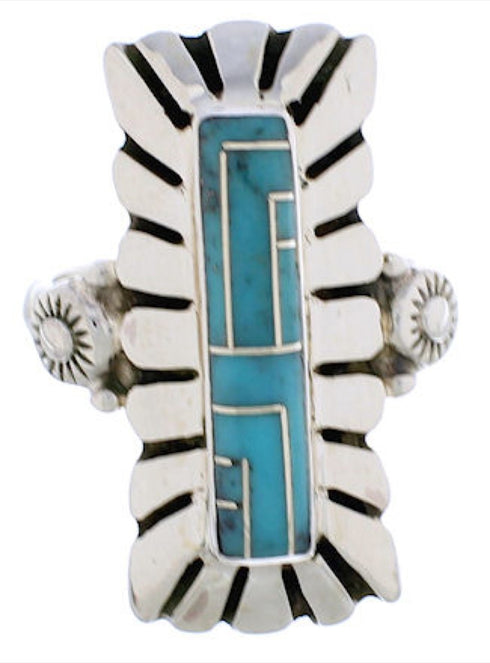 Sterling Silver Turquoise Inlay Ring Size 8-1/2 EX42861