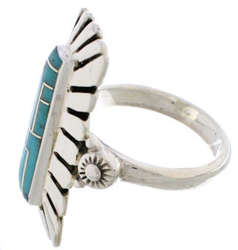 Sterling Silver Turquoise Inlay Ring Size 8-1/2 EX42861