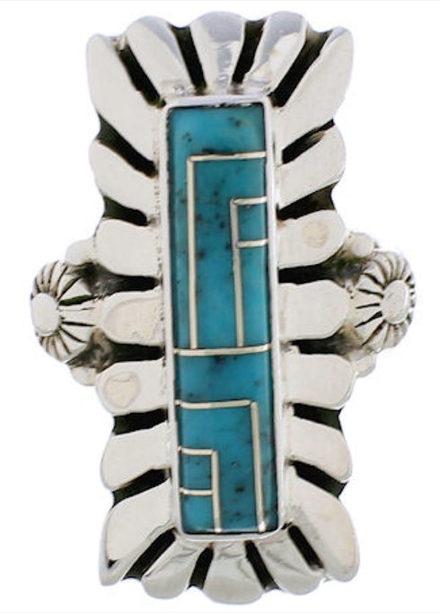 Turquoise Inlay Sterling Silver Ring Size 7-3/4 EX42863