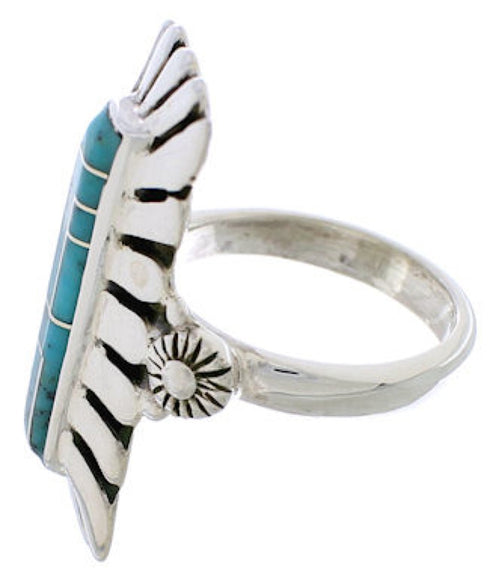 Southwest Turquoise Inlay Silver Ring Size 5-1/4 EX42864