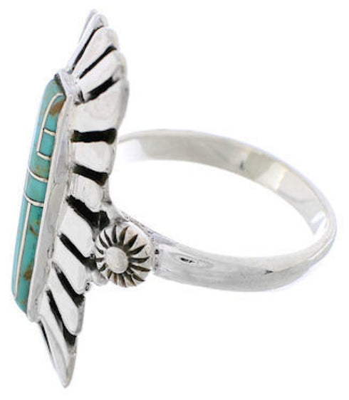 Southwestern Turquoise Inlay Ring Size 8-1/2 EX42895