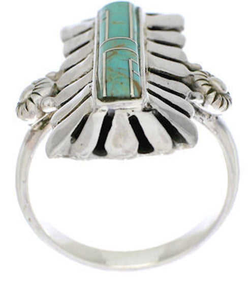Southwestern Turquoise Inlay Ring Size 8-1/2 EX42895