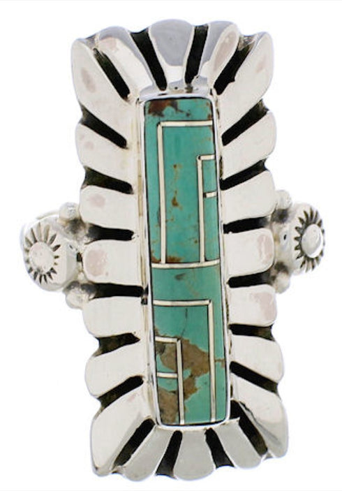Genuine Sterling Silver Turquoise Ring Size 6-1/2 EX42899
