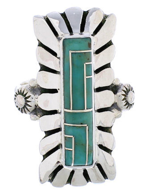 Turquoise Southwestern Silver Ring Size 8-1/4 EX42908