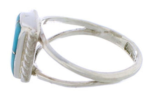 Turquoise Inlay And Silver Ring Size 4-1/2 EX43011