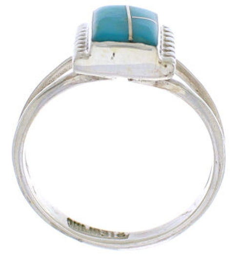 Turquoise Inlay And Silver Ring Size 4-1/2 EX43011