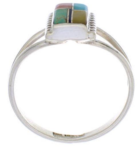 Multicolor Inlay And Silver Ring Size 7-1/2 EX43184