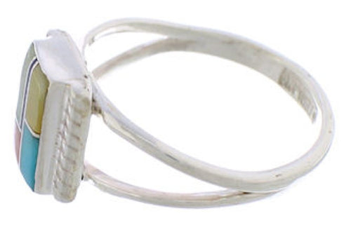 Southwest Multicolor Inlay Silver Ring Size 5-1/2 EX43207