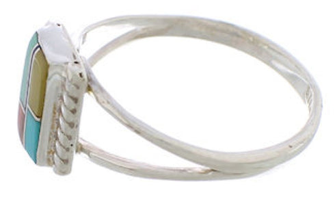 Multicolor Inlay Sterling Silver Ring Size 5-1/4 EX43219