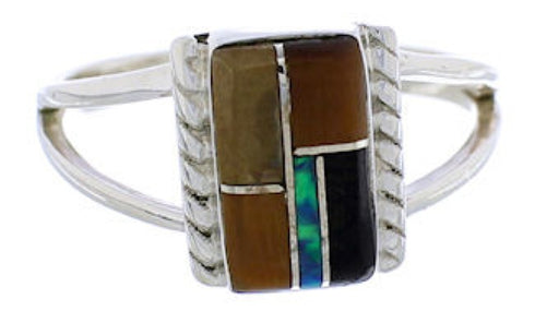 Southwestern Multicolor Silver Ring Size 8-1/2 EX43261