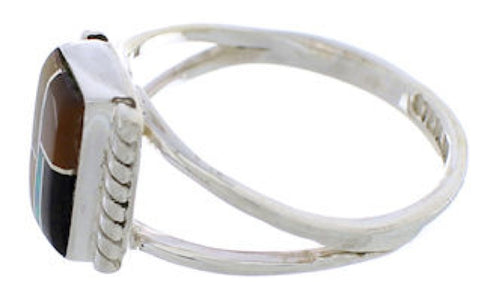 Sterling Silver Multicolor Inlay Ring Size 6-1/2 EX43258