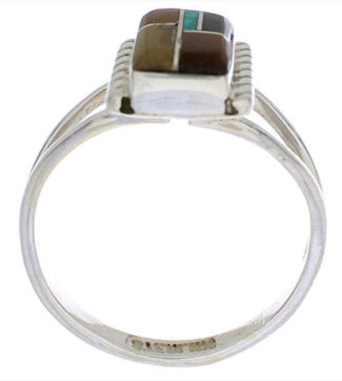 Sterling Silver Multicolor Inlay Ring Size 6-1/2 EX43258