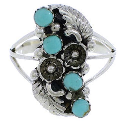 Turquoise Genuine Sterling Silver Flower Ring Size 7-3/4 EX45229