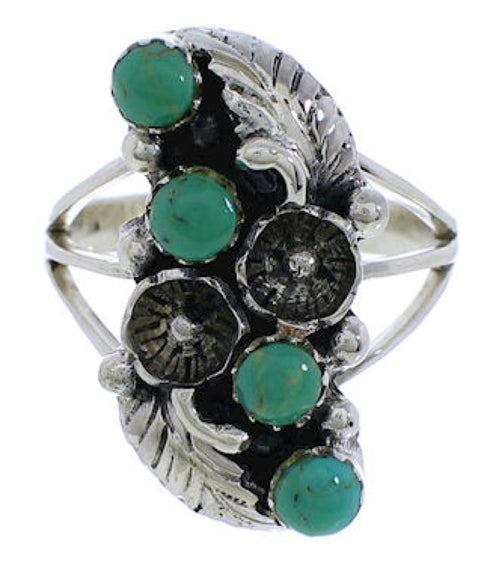 Turquoise Southwest Silver Flower Ring Size 8-1/4 EX45249