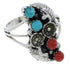 Southwest Turquoise And Coral Flower Silver Ring Size 5 EX45306