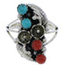 Southwest Turquoise And Coral Flower Silver Ring Size 5 EX45306