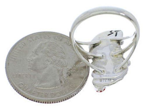 Sterling Silver Turquoise And Coral Flower Ring Size 8-3/4 EX45316