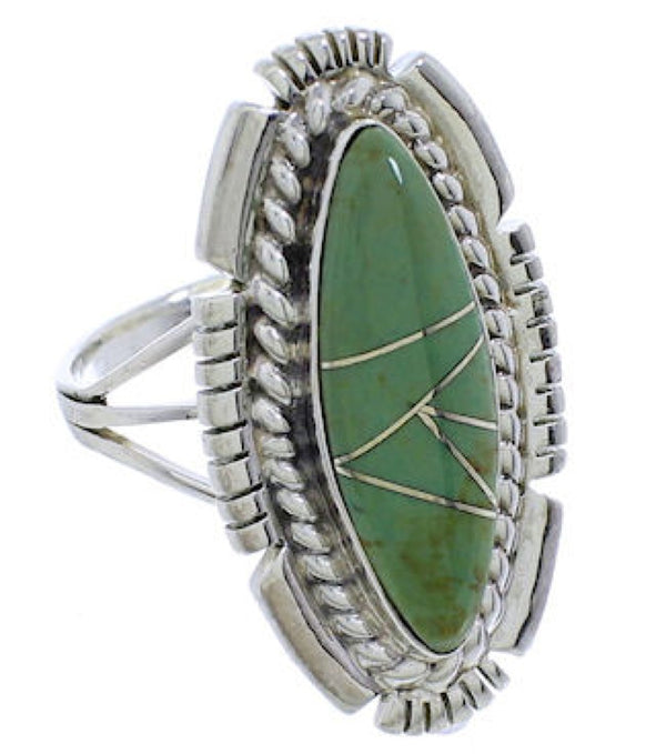 Southwestern Silver Turquoise Inlay Jewelry Ring Size 5-1/4 TX40678
