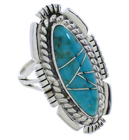 Southwest Sterling Silver Turquoise Inlay Jewelry Ring Size 5 TX40680