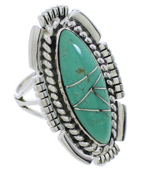 Sterling Silver Southwest Turquoise Inlay Ring Size 7-3/4 TX40696