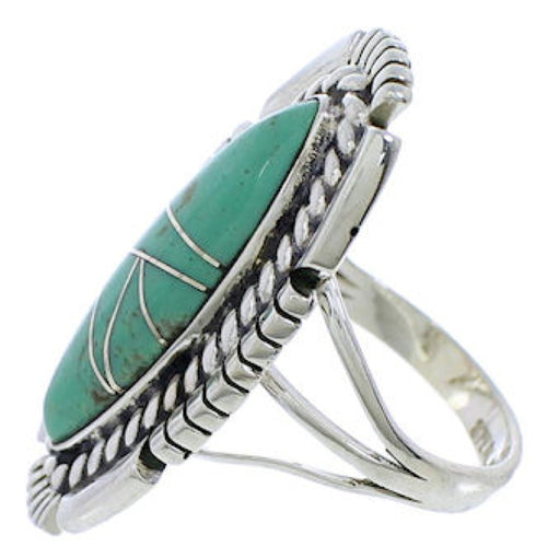 Sterling Silver Southwestern Turquoise Inlay Ring Size 8-1/4 TX40697
