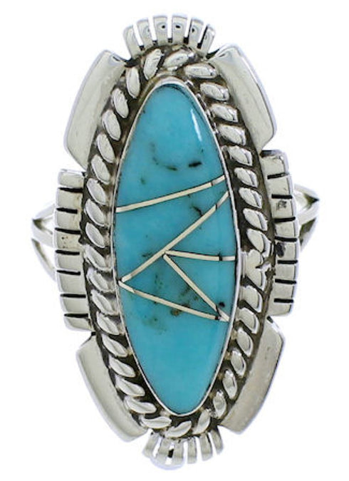 Turquoise Inlay Silver Jewelry Southwest Ring Size 6-3/4 TX40732