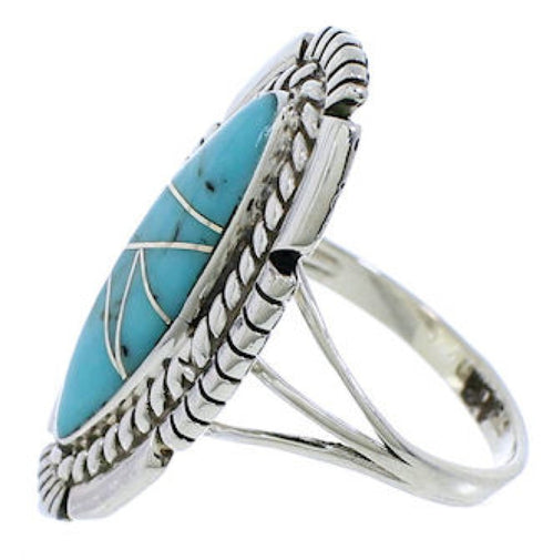 Turquoise Inlay Silver Jewelry Southwest Ring Size 6-3/4 TX40732