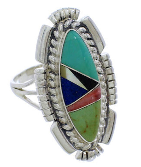 Multicolor Inlay Silver Jewelry Southwest Ring Size 7-1/2 TX40735