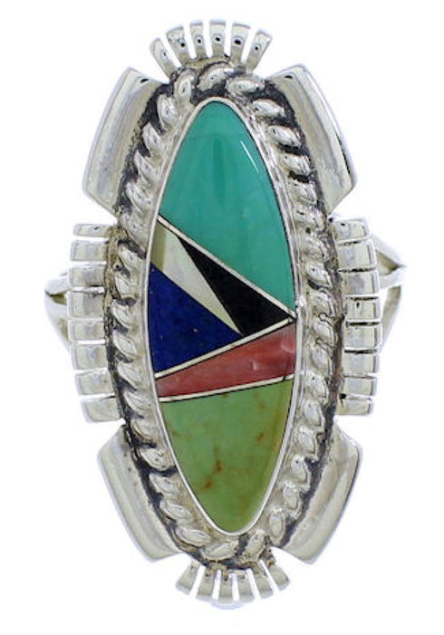 Multicolor Inlay Silver Jewelry Southwest Ring Size 7-1/2 TX40735
