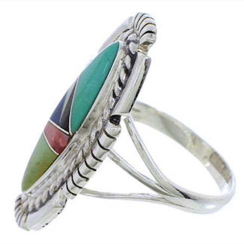 Multicolor Inlay Silver Jewelry Southwest Ring Size 7-1/2 TX40735
